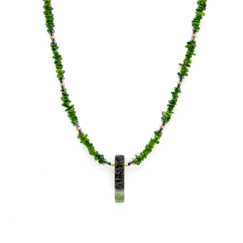 Collier in 750/°°° Gold mit Turmalin und Chromdiopsit