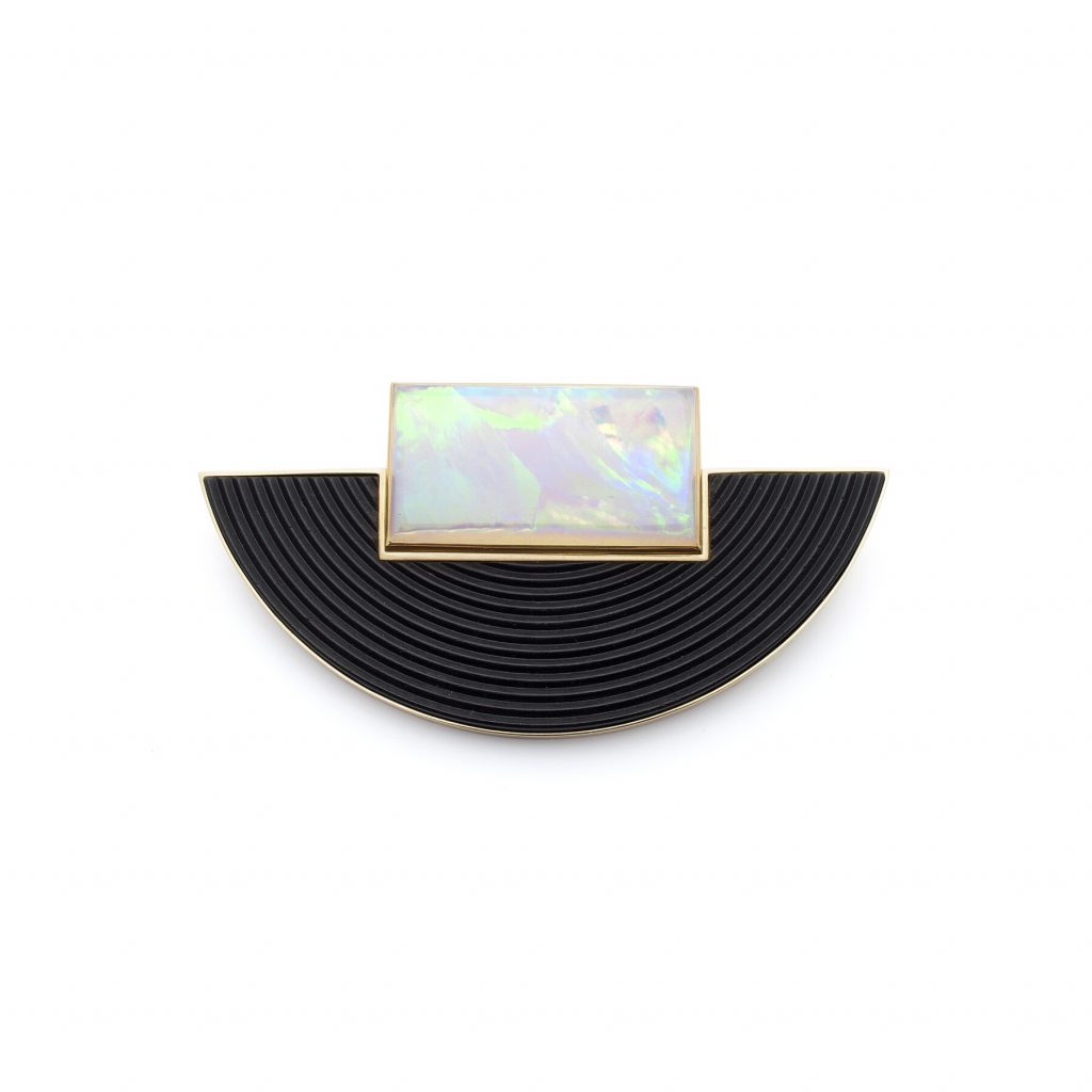Brosche, Ebenholz, Opal